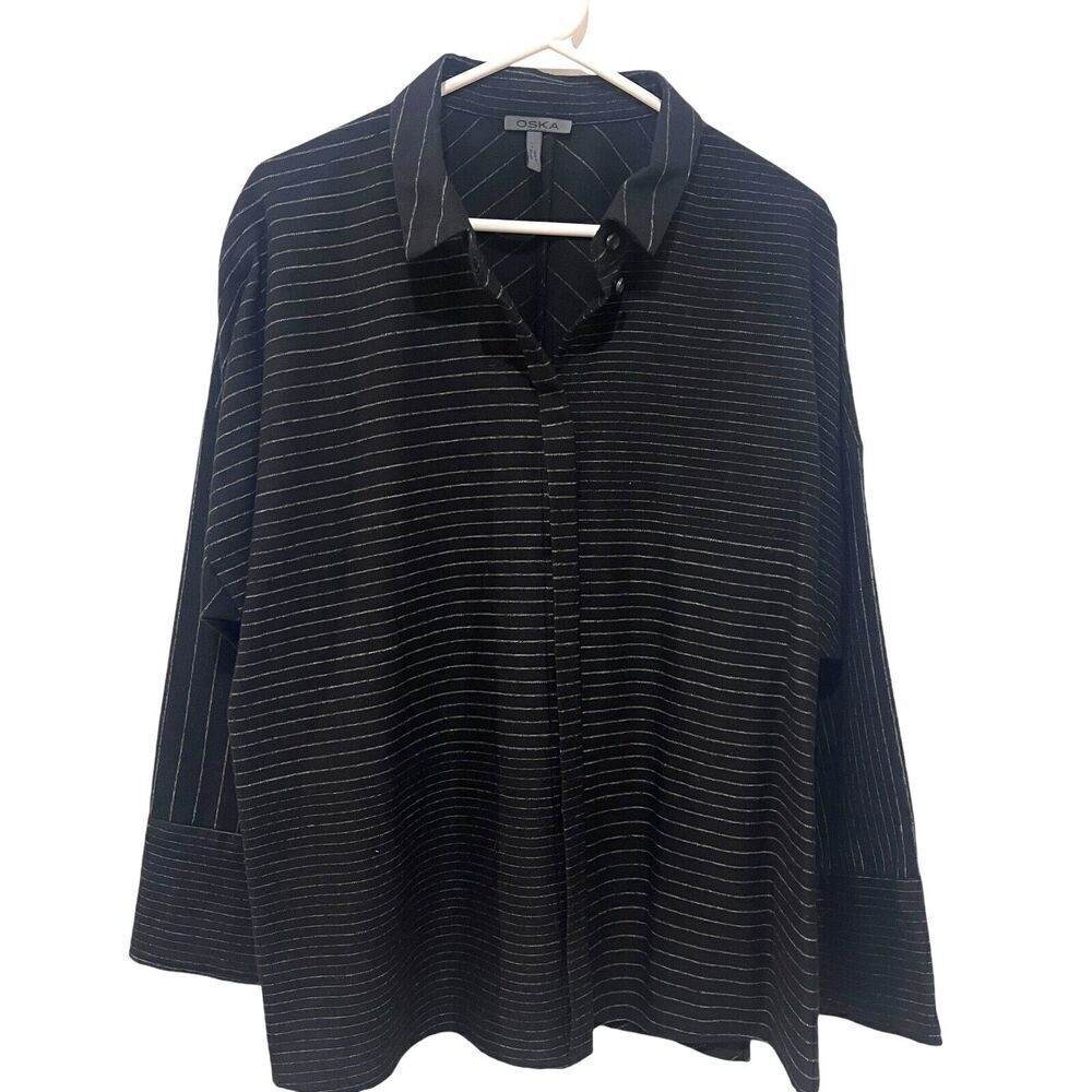 OSKA Women's Unlined Lightweight Black Striped Wool Jacket size 1 US6/8